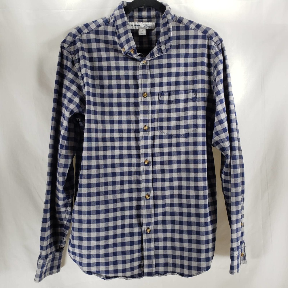 Mens Old Navy Size Medium Blue & White Check Long Sleeve Button-Down Everyday